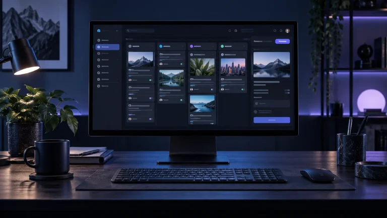 Custom content management dashboard on a desktop monitor