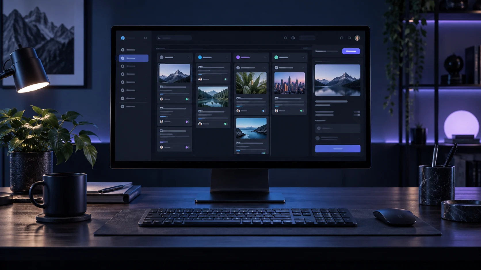 Custom content management dashboard on a desktop monitor