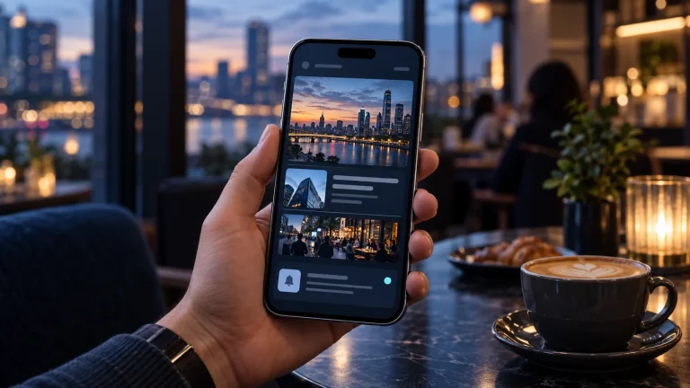Reader holding a smartphone with a news app