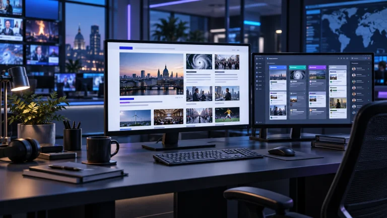 News portal and editorial workflow on newsroom screens