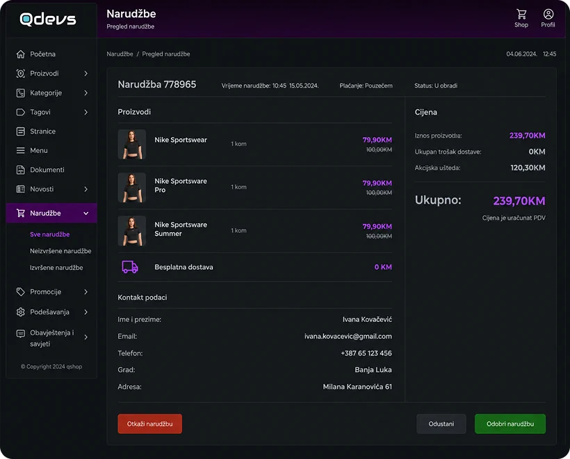 Qshop order management dashboard