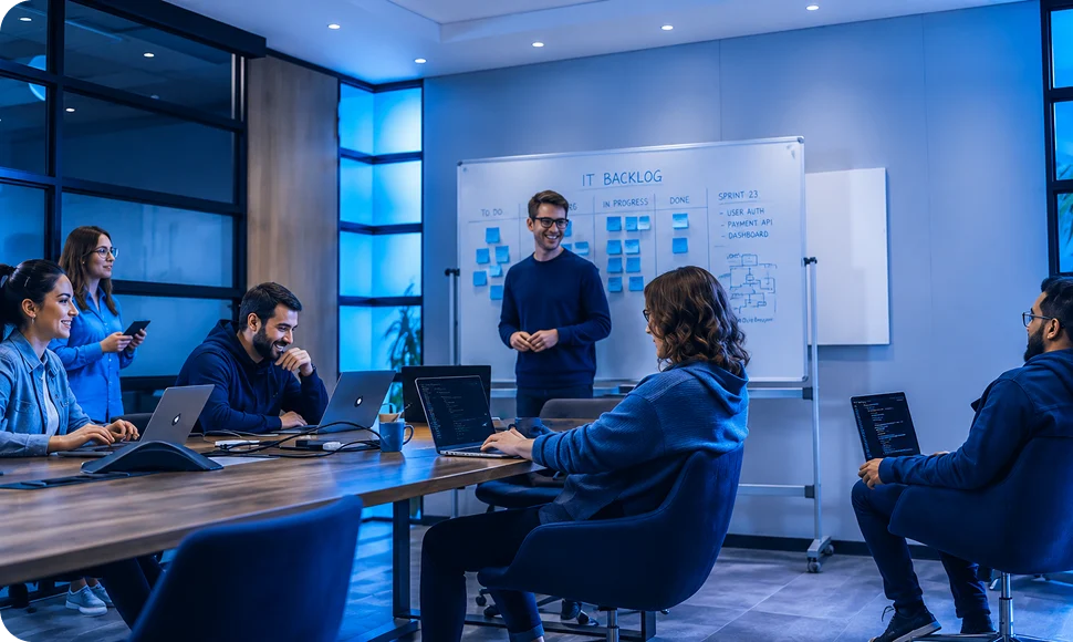 Qdevs team planning a software project together